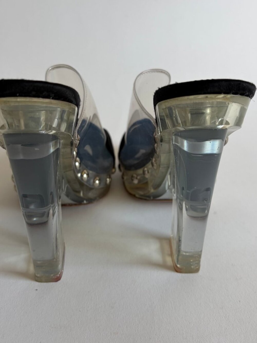 VINTAGE PRADA 2010 RUNWAY CLEAR STUDDED HEELS - Picture 7 of 12